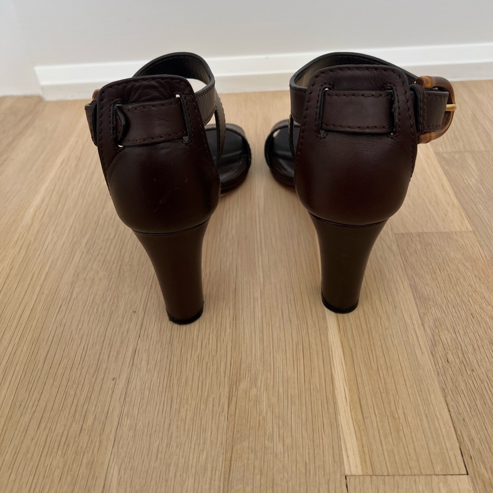 Gucci Cocoa Brown Lifford Ankle Buckle Leather Sandal Heels [Size 8] - Picture 3 of 6